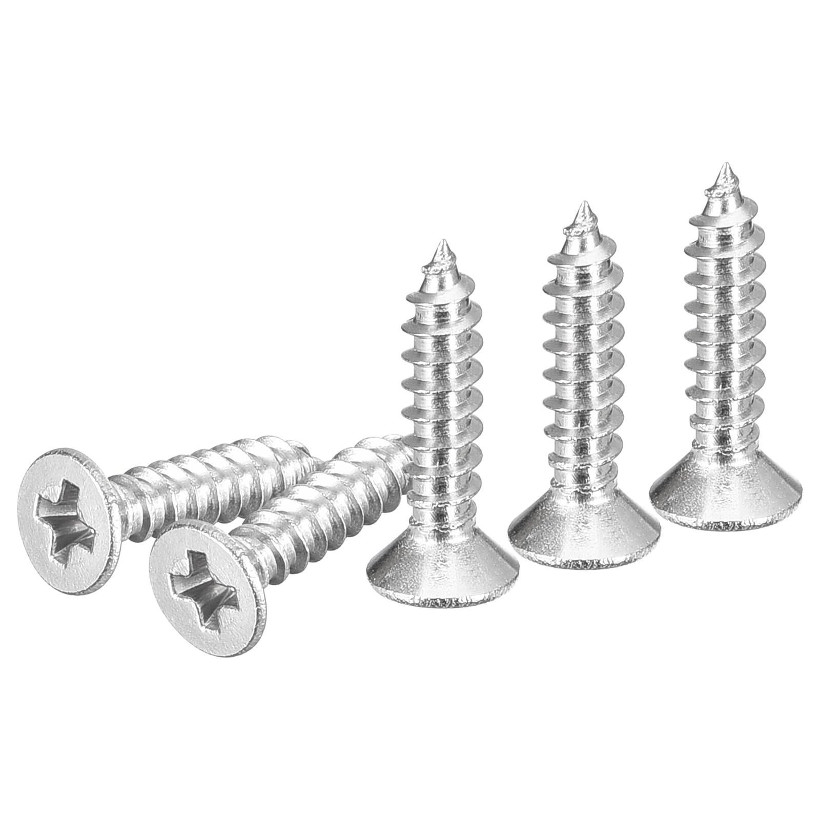 DTGN 100Pcs #4x1/2" Flat Head Wood Screws, 304 Stainless Steel Phillips Self Tapping Screws - Good for Woodworking, Furniture - Silver