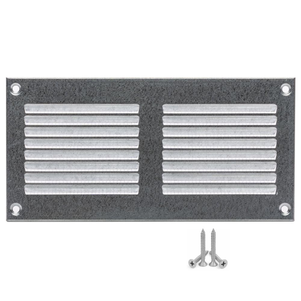 LIRAST 200x100mm Vent Cover Galvanised Steel - 8x4 inch Wall Vent Cover with Insect Mesh - Ceiling Soffit Vents - External Vent Cover - Metal Ventilation Grilles - Air Vent Covers for Walls