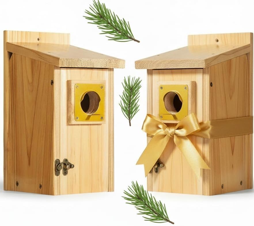 Photo 1 of 2 Pack Bird Houses for Outside Clearance with Copper Guard, Cedar Bird House Outdoor, Bluebird Finch Swallow Wren Chickadee Assembly Required?Lacquer Finished,Outdoor 5 Years Usage