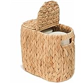 Toilet Paper Basket with Lid, Woven Natural Water Hyacinth Toilet Paper Storage, Papers Container for 4 Mega Rolls, Storage Holder with Built-in Handles, Slim Bathroom Stand Basket Organizer for Decor
