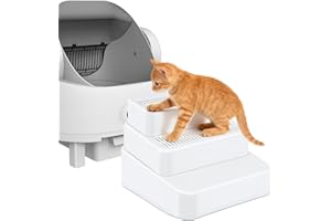 HIMAKE Adjustable 3 Steps Litter Box Ramp, Cat Ramp for Litter Box with Litter Trapper, Litter Box Step for Small & Elderly Cats, Fits Automatic Litter Boxes (White)