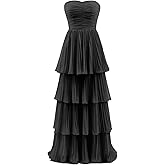 Winaiwi Tiered Chiffon Bridesmaid Dresses for Women Strapless Wedding Guest Dress Long Prom Formal Evening Gowns