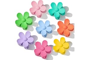 JANFUN Flower Hair Clips 8PCS, Large Claw Clips for Women Girls Thick Thin Hair, Strong Hold Nonslip Big Dasiy Jaw Clamps Matte Hair Accessories 8 Colors