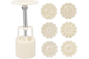 Mooncake Mold, Plastic Moon Cake Mold Press with 6 Flower Cookie Stamps, Easy Demolding, Easy to Clean Cookie Press for Kitch