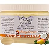 The Keys Salt Scrub -Sea Salt Scrub - Exfoliating Body Scrub with Wooden Spoon - Moisturizing Exfoliator for Hands, Foot, Bath, (12 Ounce (Pack of 1), Mango Coconut)