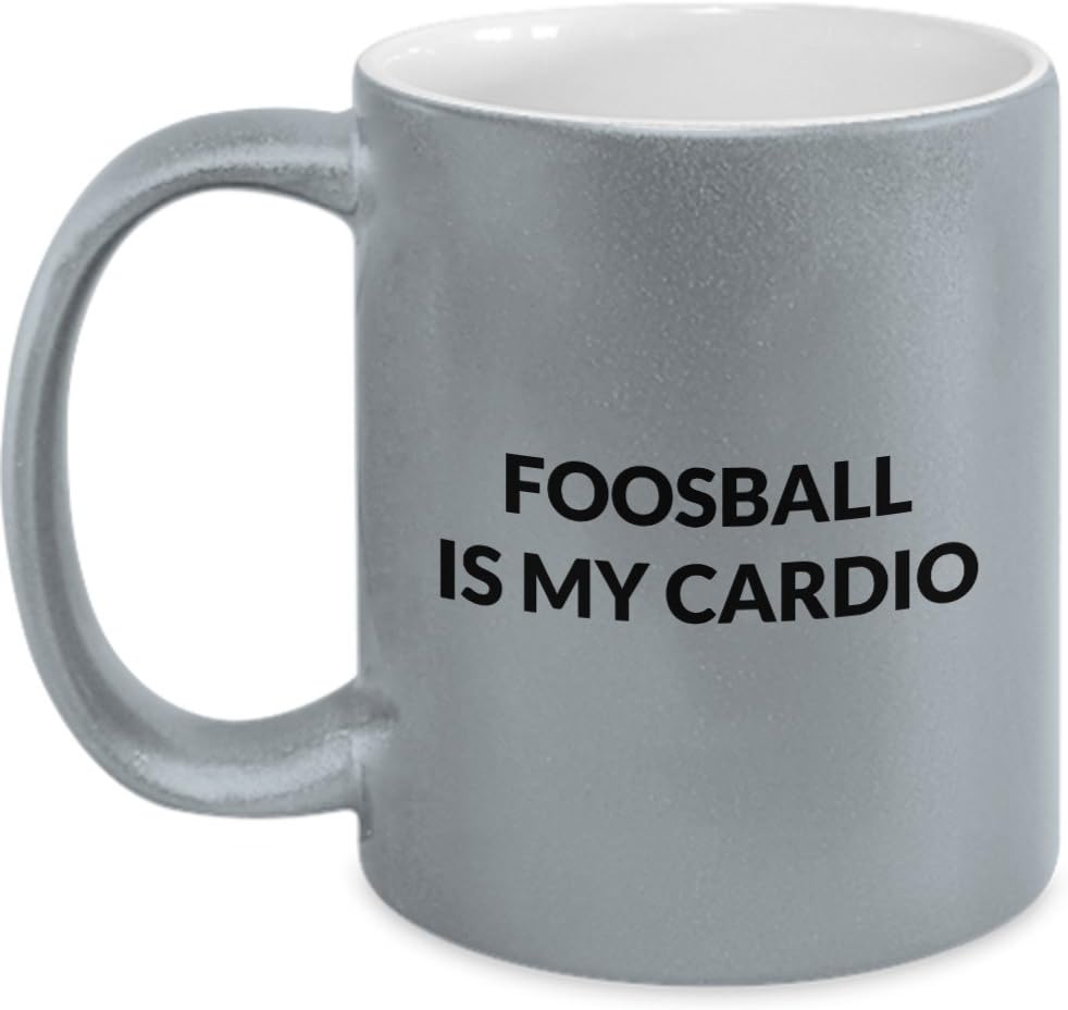 Foosball Grey Mug - Foosball is my cardio - Metallic Silver Coffee Mug 11oz