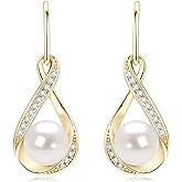 Freshwater Pearl Drop Earrings for Women, Sterling Silver Pearl Dangle Earrings Wedding Jewelry Gift for Bride Bridesmaid