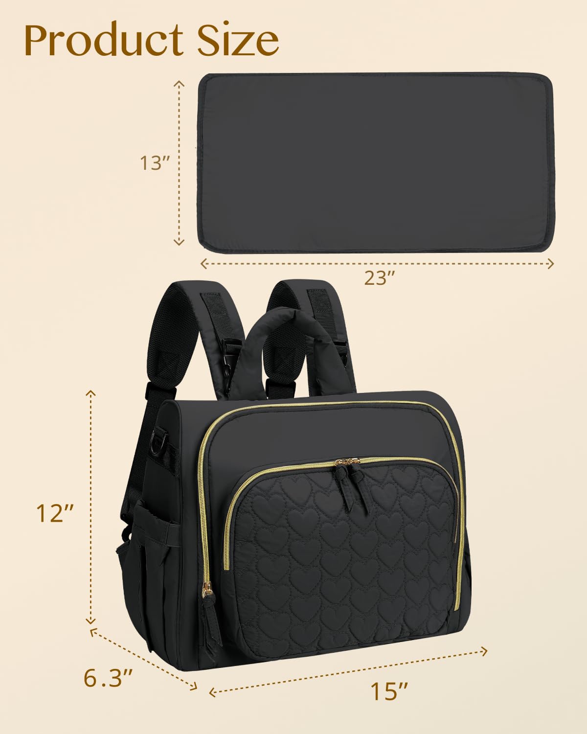MHOMER Diaper Bag Backpack Puffer Lightweight 3 in 1 Wide Open Small Diaper Bag Tote for Travel with Changing Pad Shoulder Straps, Black