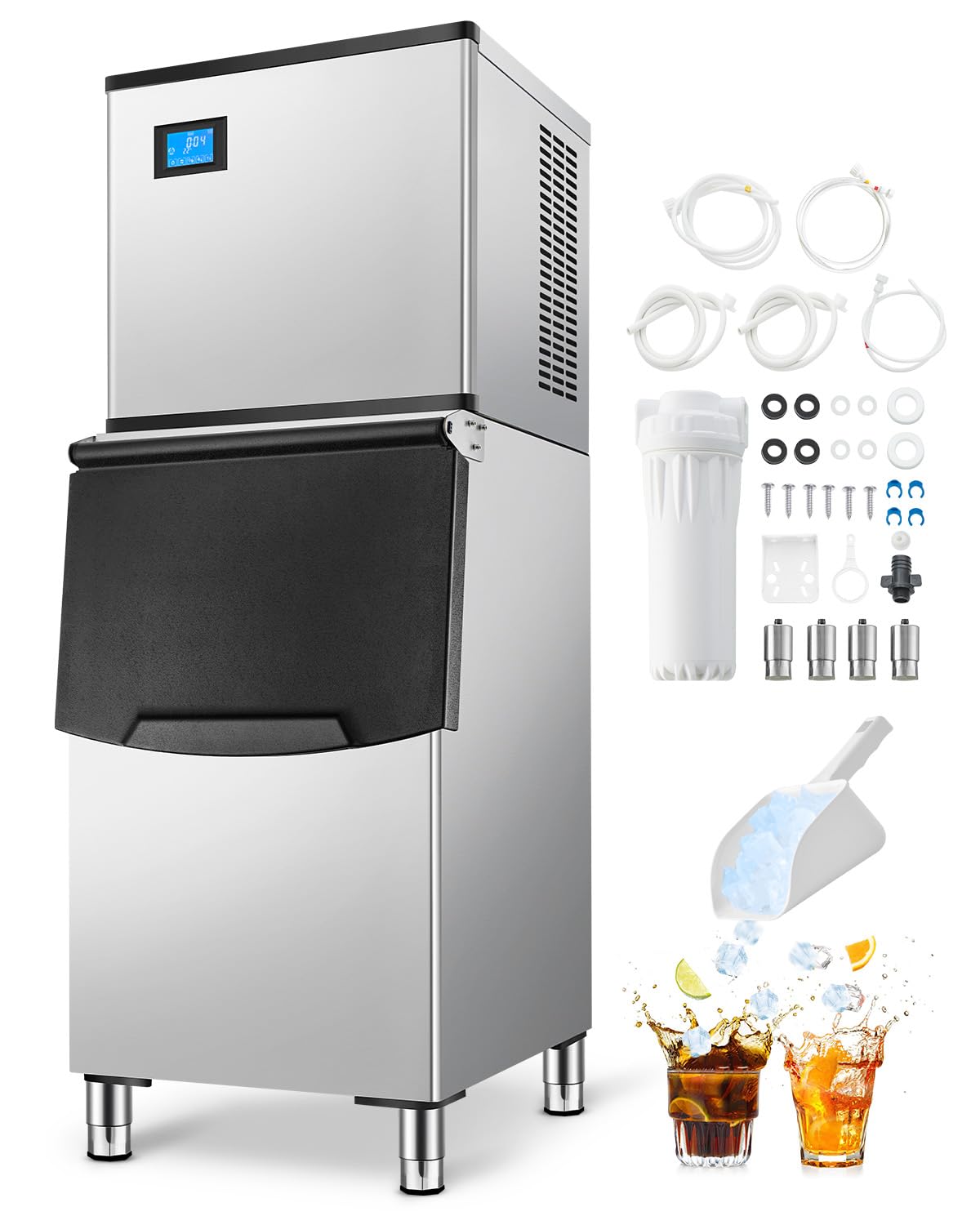Photo 1 of ** bottom portion with black swinging door**VEVOR Commercial Ice Maker Machine, 300LBS/24H Ice Making Machine with 250LBS Large Storage Bin, Auto Self-Cleaning Ice Maker Machine with Touchscreen for Bar Cafe Restaurant Business Commercial