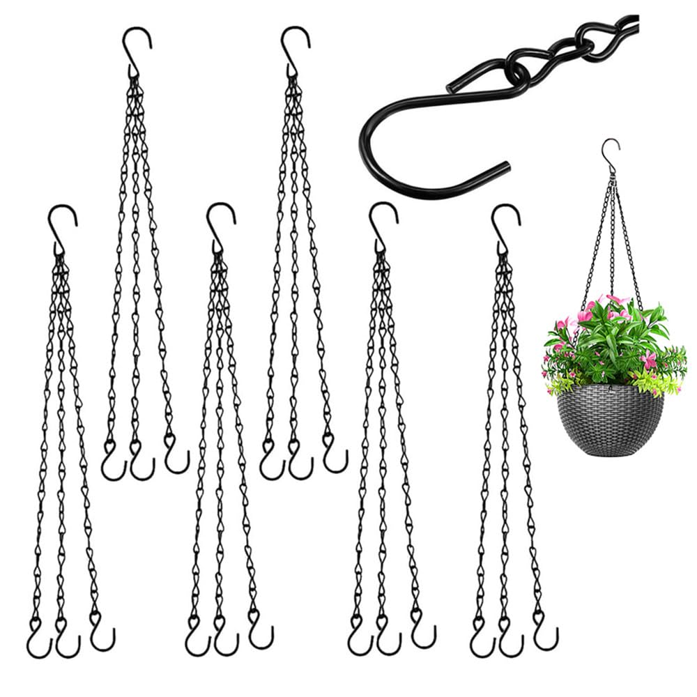 CAASFOOY 6 Pieces Metal Hanging Chain,Hanging Chain for Planters Basket, Hanging Basket Chains, Plant Pot, Metal Chains Set Clips and Hooks, Black