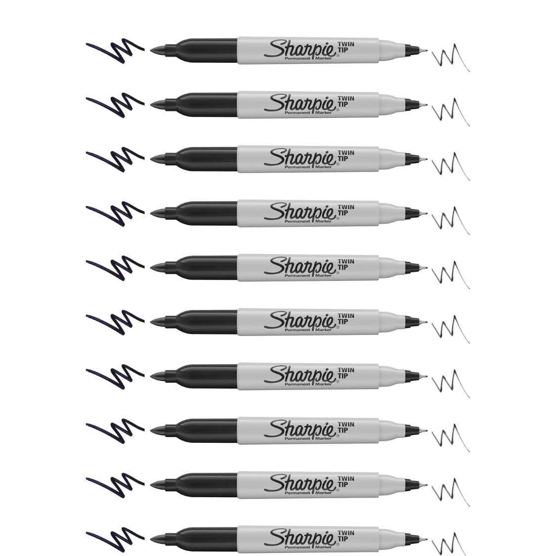 Sharpie Twin Tip Permanent Markers, Black Ink, Pack of 10, Dual Point (Fine & Ultra-Fine Tips), Ideal for School, Home Office & Labeling, Smudge-Resistant & Waterproof
