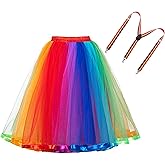 Goaste Women's Rainbow Tutu Skirt, Colorful Layered Tulle Skirt, Elastic Adult Tutu Skirt with Suspender for Halloween, Cosplay, Party (One Size Fits Most)
