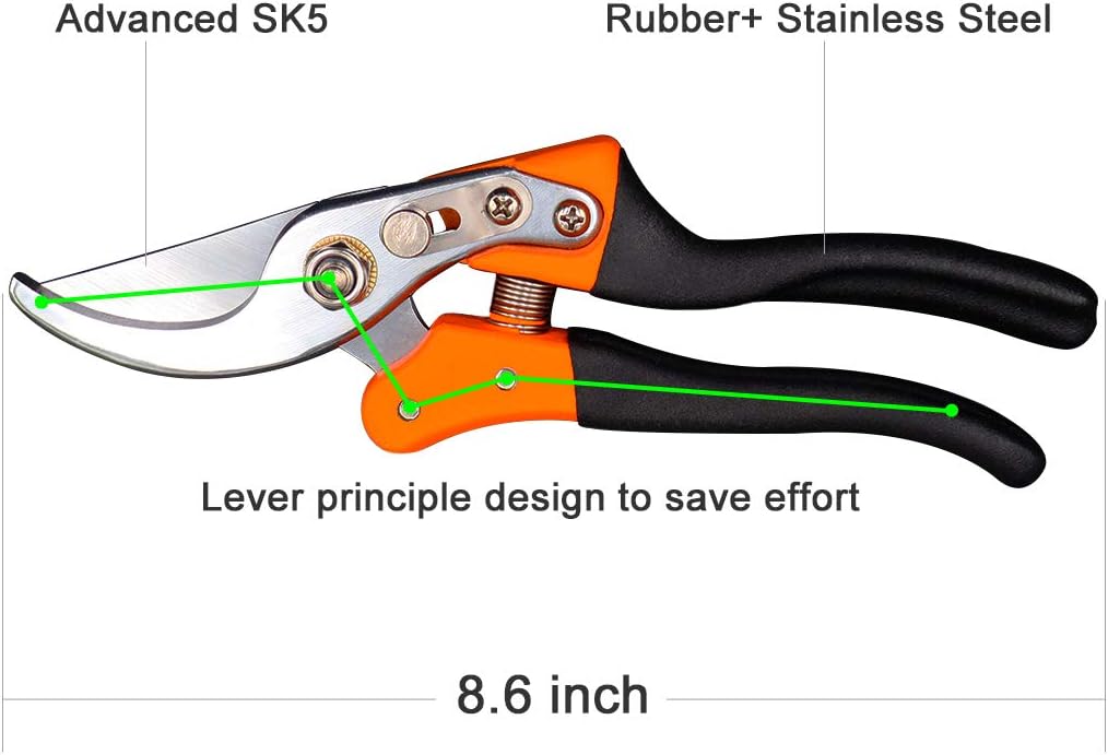 TOOLZYZ Pruning Shears, Hand Pruner with Stainless SK5 Steel Blades 8.6" Tree Trimmers Secateurs, Garden Shears Tools, Clippers for The Garden-Black : Garden & Outdoor