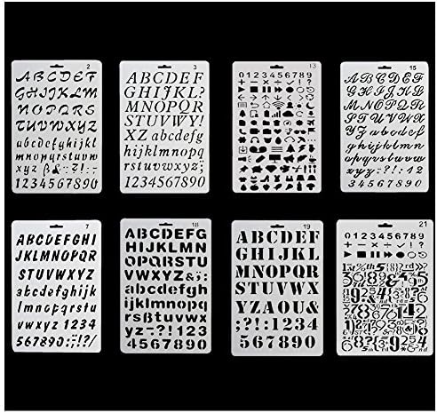 ZJkoo Bullet Journal Stencil Set of 8 with Letters Number Alphabet Plastic Stencils for painting,Journaling/Notebook/Drawing Graffiti/Scrapbook DIY Template