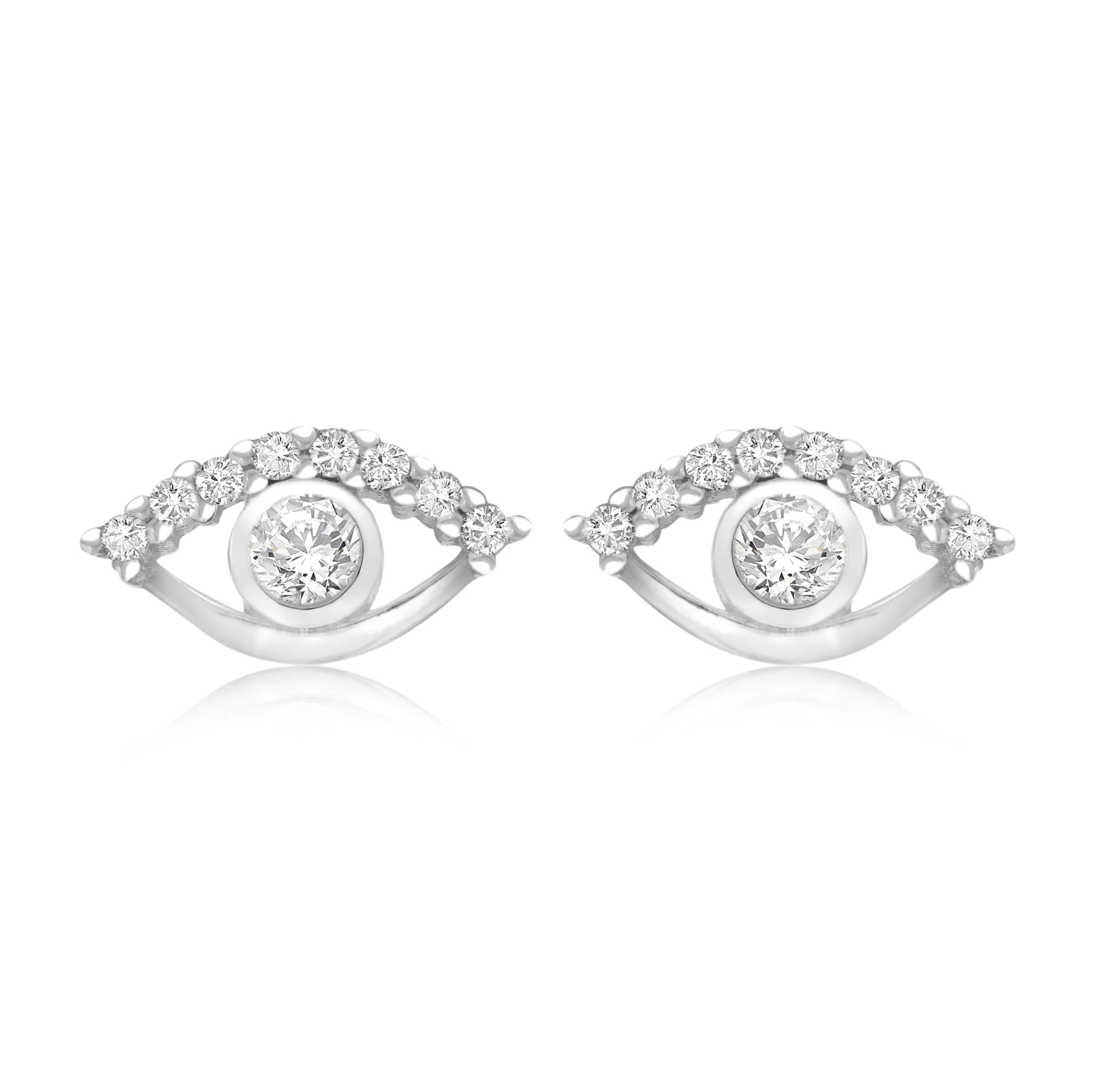 Tuscany Silver Women's Sterling Silver Rhodium Plated Cubic Zirconia Eye Stud Earrings