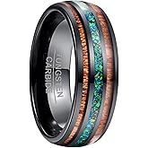 NUNCAD 6mm/8mm Handmade Tungsten Wedding Ring with Hawaii Koa Wood Domed Black Tungsten for Men Women Sets Comfort Fit Size 5-17