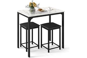 Giantex 3 Pcs Dining Table and Chairs Set with Faux Marble Tabletop 2 Chairs Contemporary Dining Table Set for Home or Hotel Dining Room, Kitchen or Bar (White & Black)