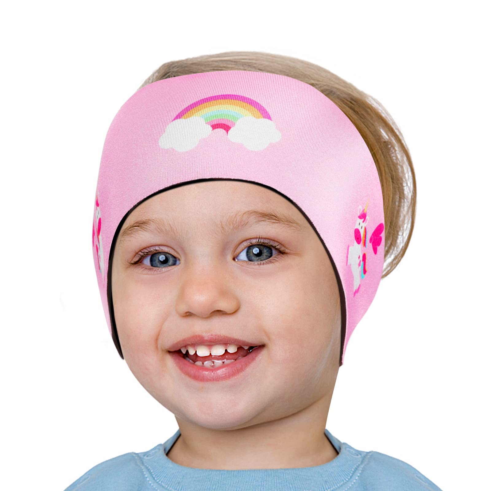 HeySplash Swimming Headband, Ear Band Swimmer Ear Protection, Elastic Neoprene EarGuard and Hair Guard for Kids and Toddlers Designed to Keep Water Out and Hold Earplugs in - Pink