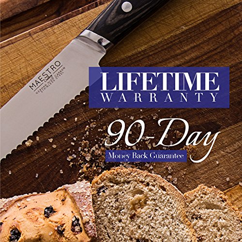 Maestro Cutlery Volken Series German High Carbon Stainless Steel 8" Inch Professional Serrated Bread Knife Slicer with Black Wood Handle