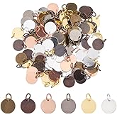 SUPERFINDINGS 120Pcs 6 Colors Brass Blank Stamping Tag Pendants 12mm Flat Round Stamping Blanks Metal Tags with Hole 0.5mm Thick Stamping Tag Charms for Bracelet Necklace Jewelry Making, Hole: 4.2mm
