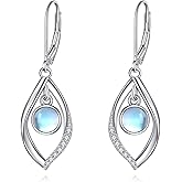 Moonstone/Lapis Lazuli/Peridot/Amethyst/Pink Teardrop Earrings for Women Sterling Silver Filigree Dangle Earrings Leverback Earrings Jewelry Gifts for Women