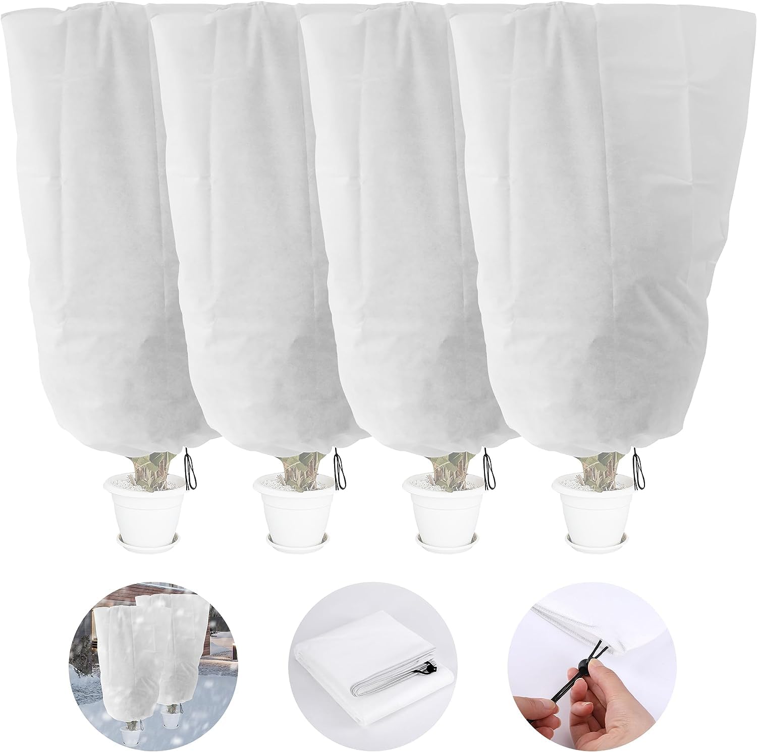 GIONAR 4 PCS Winter Plant Frost Protection Covers,120x80CM Garden Fleece Frost Protection for Plants with Drawstring, Rip Resistant Garden Plant Warming Fleece Jacket