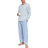 PrinStory Men's Pajamas Set Long Sleeve Pjs 2 Piece Comfy Pajama Sleepwear Henley Loungewear Sets with Pockets