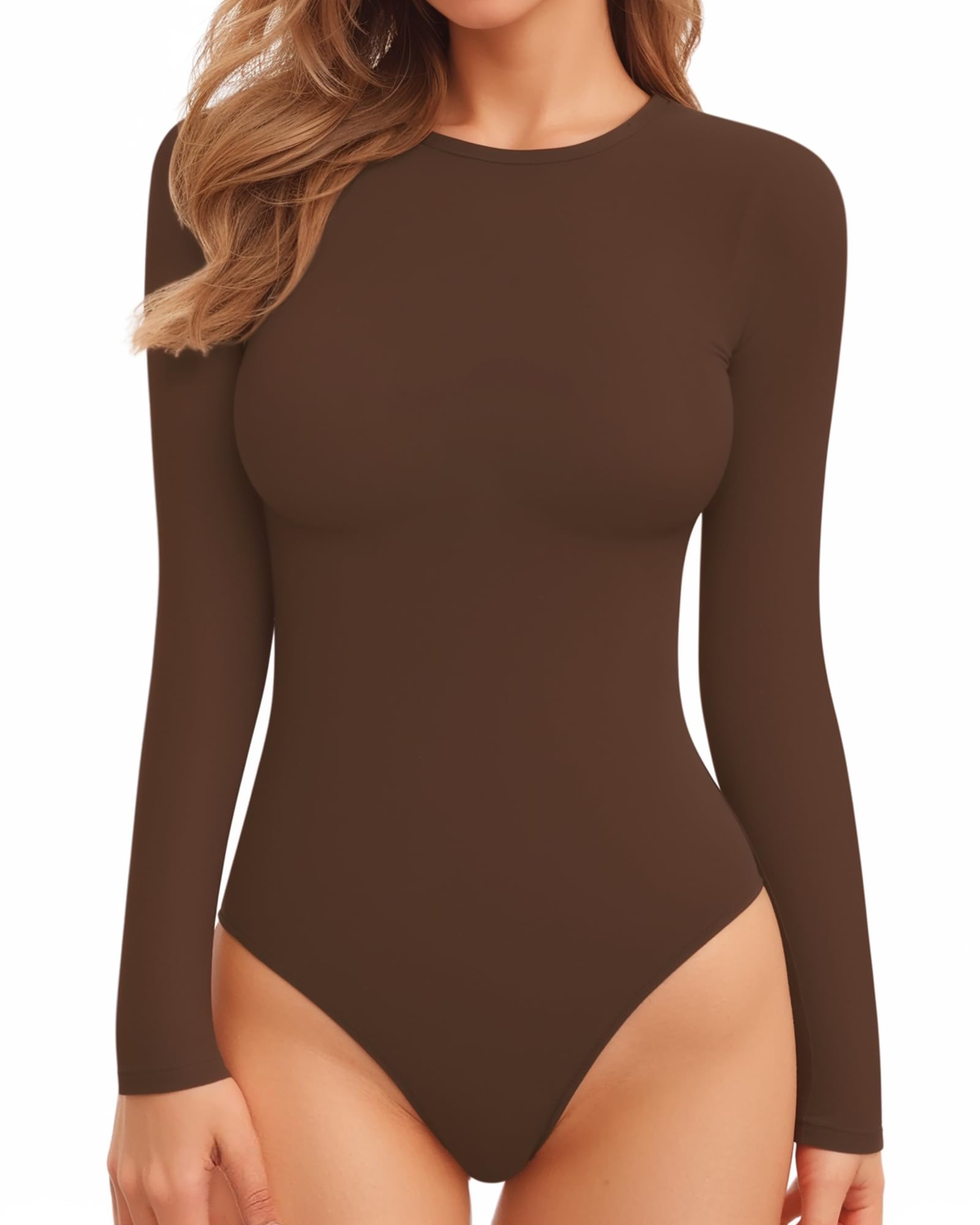 Photo 1 of MANGOPOP Womens Bodysuit Long Sleeve Crew Neck Body suit for Women Ribbed Bodysuits Shirts (( M ))