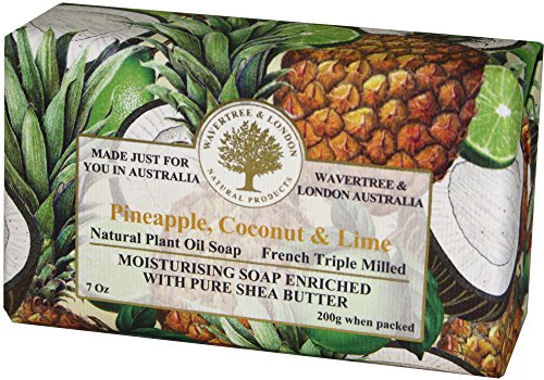 Wavertree & London Pineapple, Coconut & Lime Scented Natural Soap Bar, 7oz Moisturizing French Triple Milled Soap Bar for Women & Men Enriched with Organic Shea Butter, Pure Bath & Body Soap (1 Bar)
