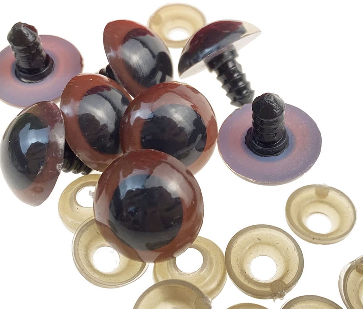 100PCS 18mm/0.7inch Solid Brown Plastic Safety Eyes with Washers Spiral DIY Craft Eyes Crafting Buttons Accessories for Puppet Doll Teddy Bear Animal Toys