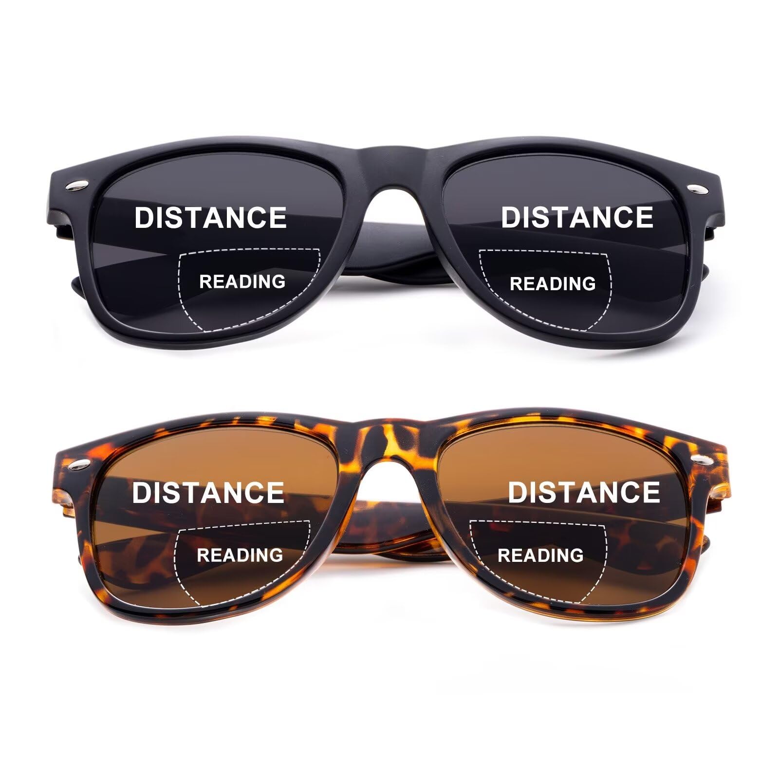 SKYWAY 2 Pack Bifocal Reading Sunglasses For Women Men, Fashion Classic Sun Readers With Spring Hinge UV400 Protection Black/Tortoise +2.0