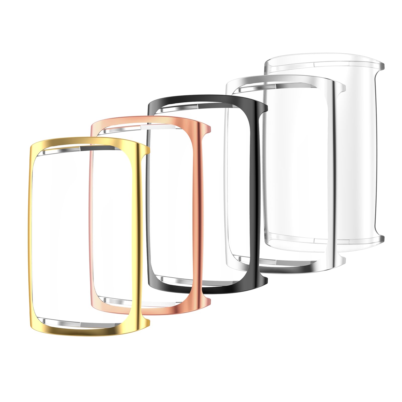 Simpeak 5-Pack Soft Screen Protector Bumper Case Compatible with Fitbit Charge 6 Charge 5 Smartwatch, Full Protection, Rose Pink/Clear/Silver/Black/Rose Gold