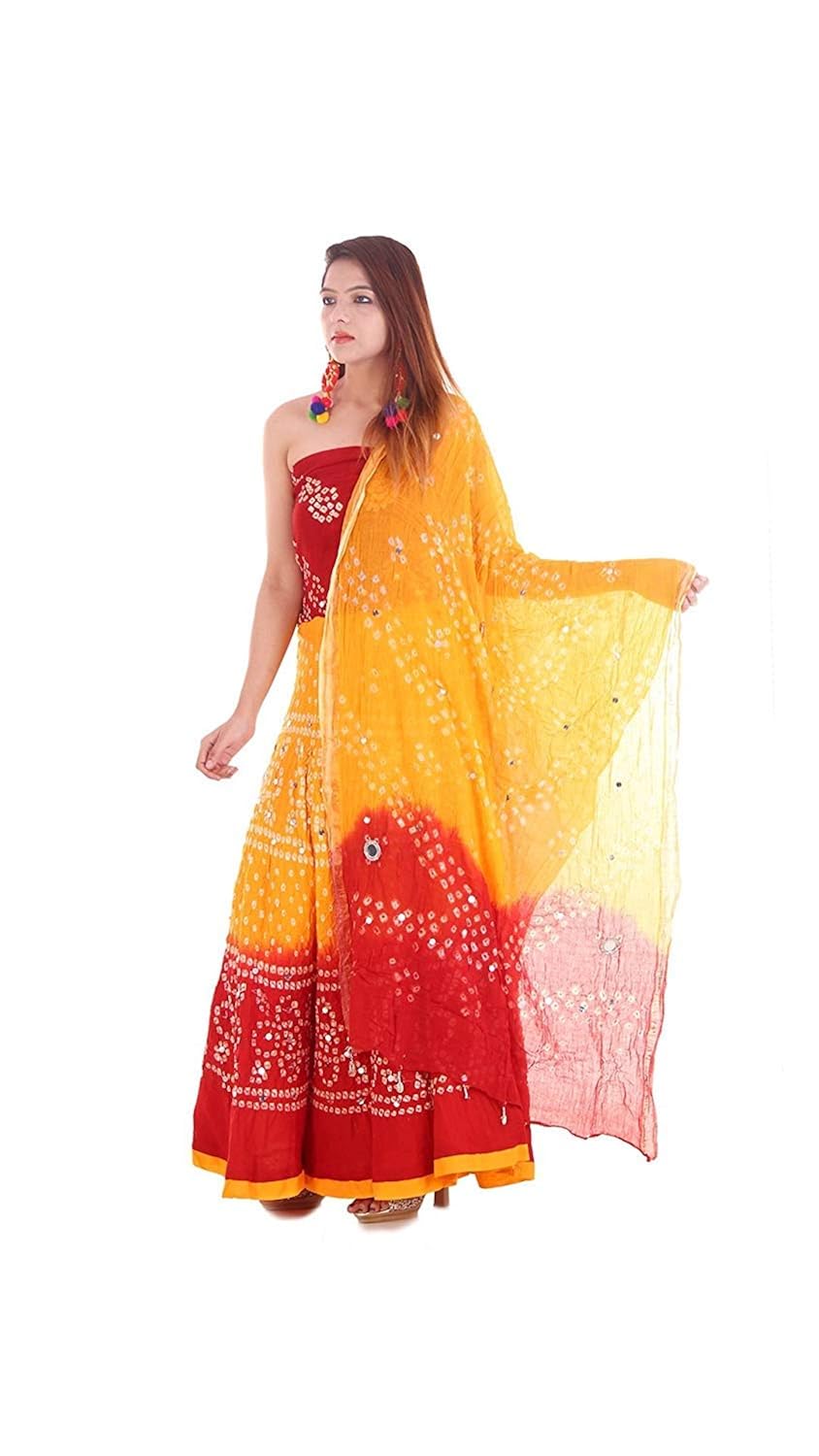 generic women's cotton rajasthani lehenga choli (yellow and red, free size)