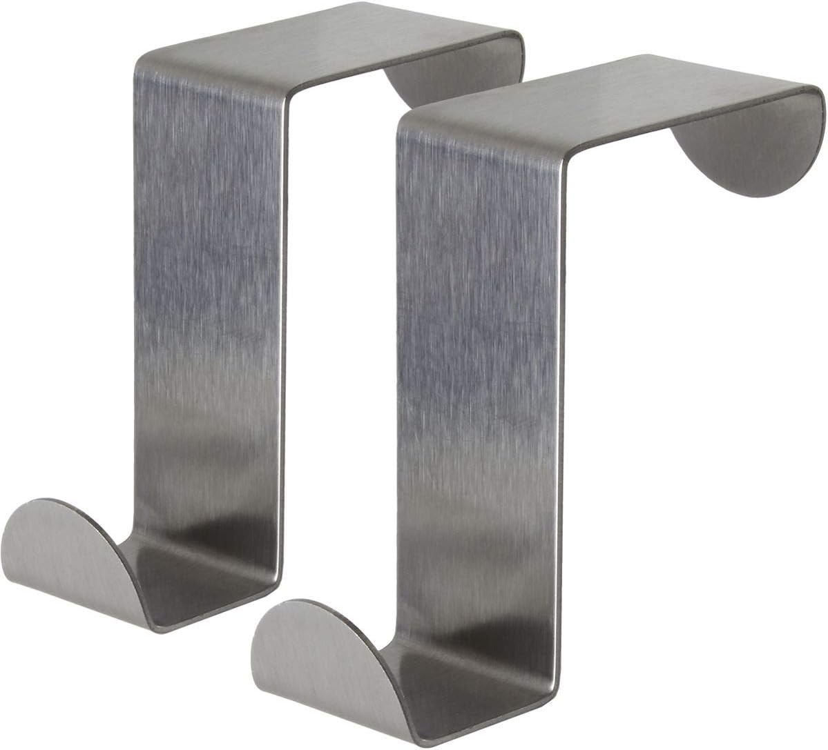 igadgitz home U6895 Pack of 2 Stainless Steel Over Door Hooks Reversible Hangers for Cupboard Cabinet Drawer Kitchen Bathroom etc