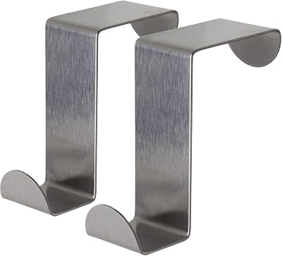 igadgitz home U6895 Pack of 2 Stainless Steel Over Door Hooks Reversible Hangers