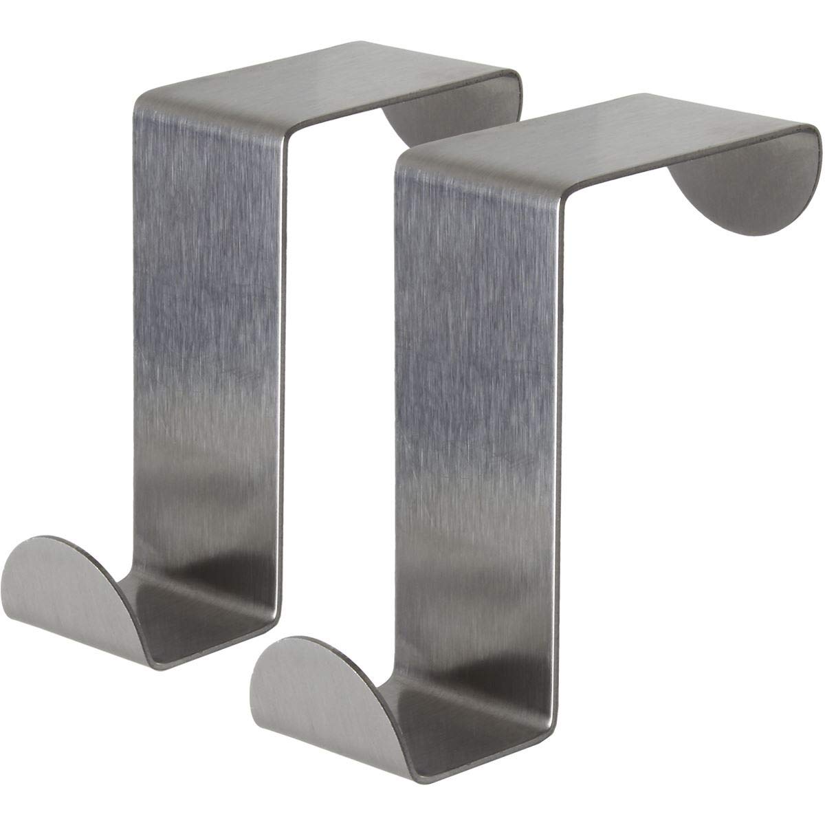 igadgitz home U6895 Pack of 2 Stainless Steel Over Door Hooks Reversible Hangers for Cupboard Cabinet Drawer Kitchen Bathroom etc.