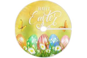 SUABO Spring Easter Eggs Butterflies 48 Inch Christmas Tree Skirt, Soft Xmas Tree Mat for Party Decoration Holiday Decor Indoor Outdoor