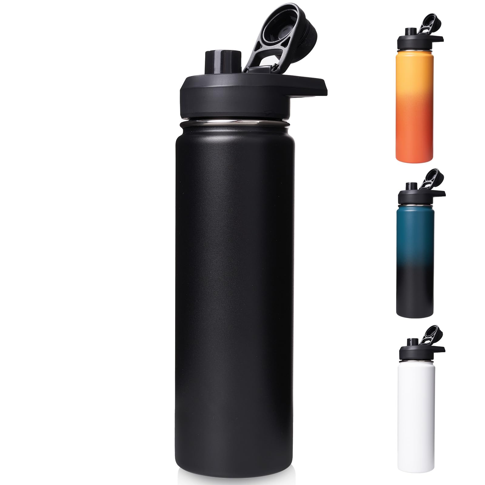 Photo 1 of ***(HEAVILY USED/ MINOR DAMAGE)***Fijinhom 24 oz Insulated Water Bottle with Handle, 304 Stainless Steel Water Bottles with Wide Mouth, Double Wall Vacuum Sports Water Bottle, BPA Free, Keep Cold and Hot, Black