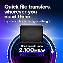 Crucial X10 4TB Portable SSD, Up to 2,100MB/s, USB