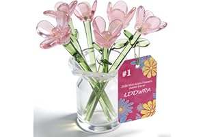 Mini Glass Flowers in Vase, Handcrafted Colorful Glass Flower Bouquet in Tiny Vase, Cute Decorative Desk Flowers for Mom, Hom