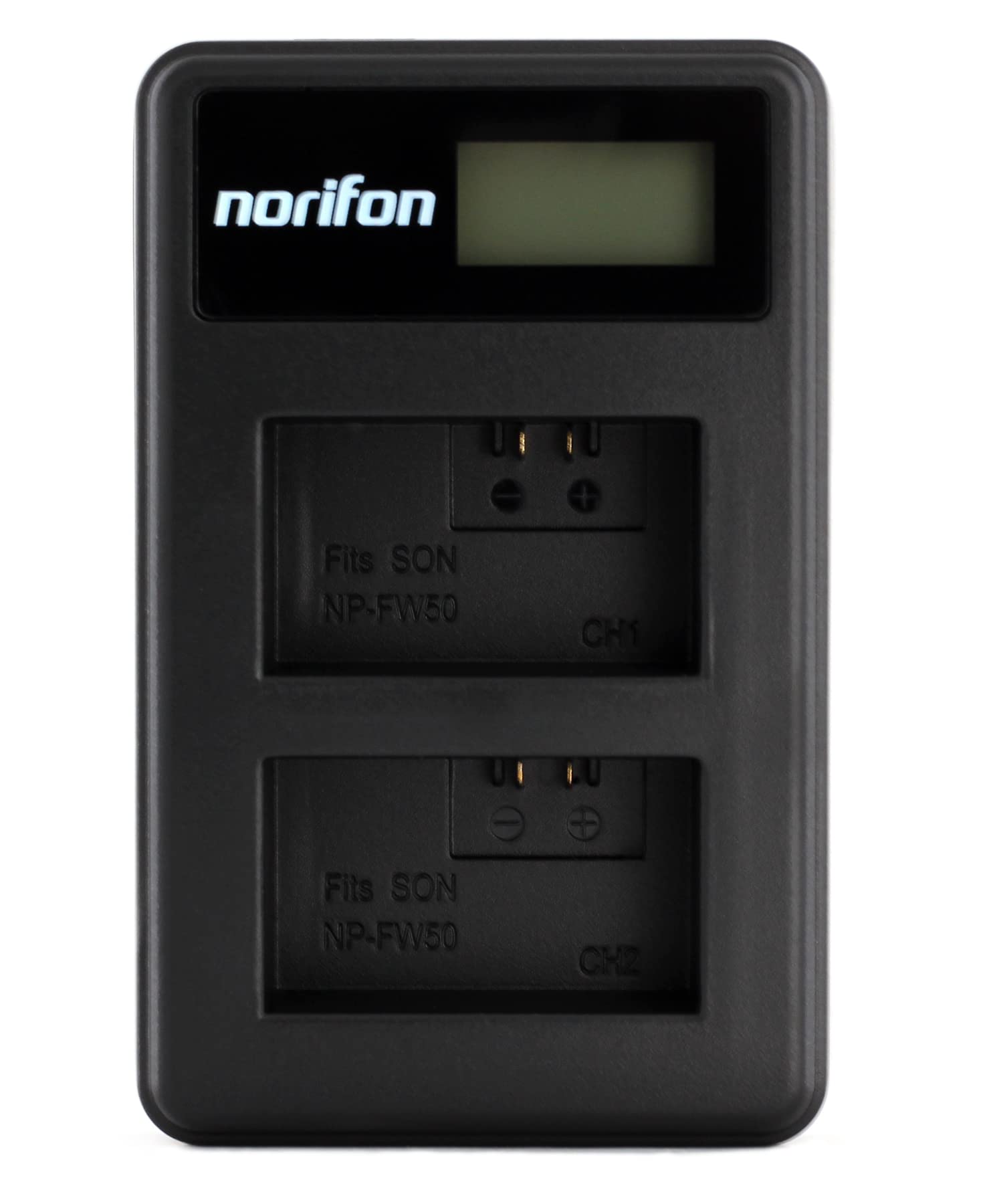 Norifon NP-FW50 Dual Channel LCD USB Charger for Sony Alpha 6000, 5000, 5100, ILCE-6000, ILCE-7, NEX-5T, NEX-6, NEX-5R, NEX-7, NEX-5, NEX-3N, NEX-3, NEX-C3, SLT-A37 Camera and More