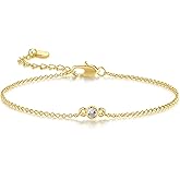 KHFGDS 14K Gold Bracelets for Women Thin Gold Bracelets for Women Link Bracelet Simple Style with Solitaire Cubic Zirconia O-Chain Thin Chain Bracelet for Womens Adjustable Size (7-8.6) in