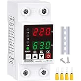 DIHOOL Smart Circuit Breaker with Adjustable Voltage Protection, 70-200V Low and 140-300V High Cutoff, 1-63A Overcurrent Protector, AC Disconnect Switch, DIN Rail Mount