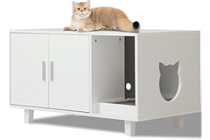 LOUVIXA Litter Box Enclosure, Cat Litter Box Furniture Hidden Washroom House Table Nightstand with Scratch Pad