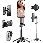 Busdebon Magnetic Pocket Selfie Stick for iPhone, 4-in-1 Multifunctional Rotation Selfie Stick with Rechargeable Remote Control Compatible with iOS/Android for Live Streaming Outdoor Travel Shooting