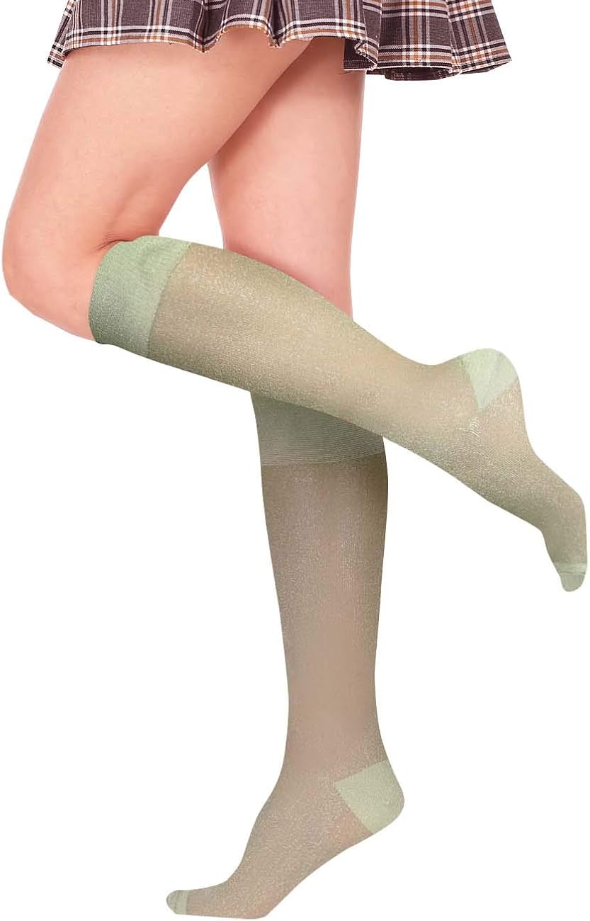 Womens Girls Sheer Shimmery Shinny Bling See Through Transparent Mesh Costume Novelty Knee High Socks,Green: Clothing