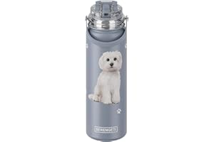 E&S PETS SERENGETI 24 Oz Water Bottle Stainless Steel with Spill Proof Lid - Double walled Vacuum Insulated water flask - Realistic 3D Print of your favorite dog (Maltese)