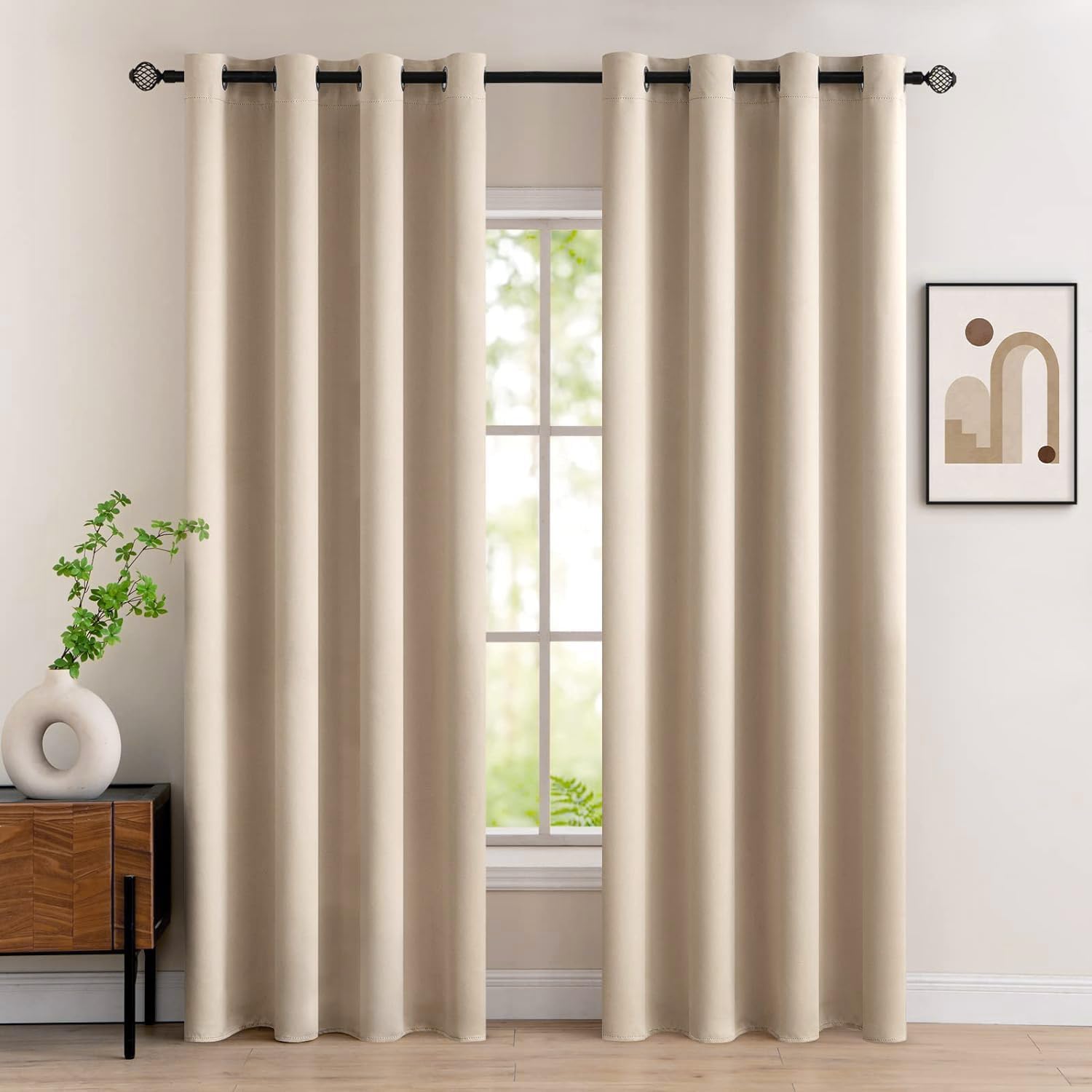 MIULEE Beige Blackout Curtains for Living Room 2 Panel Set, Premium Eyelet Curtains for Bedroom, Thermal Insulated Window Curtain Drapes, Black Out Curtain 90 Drop, Each Panel 46 x 90 Inches