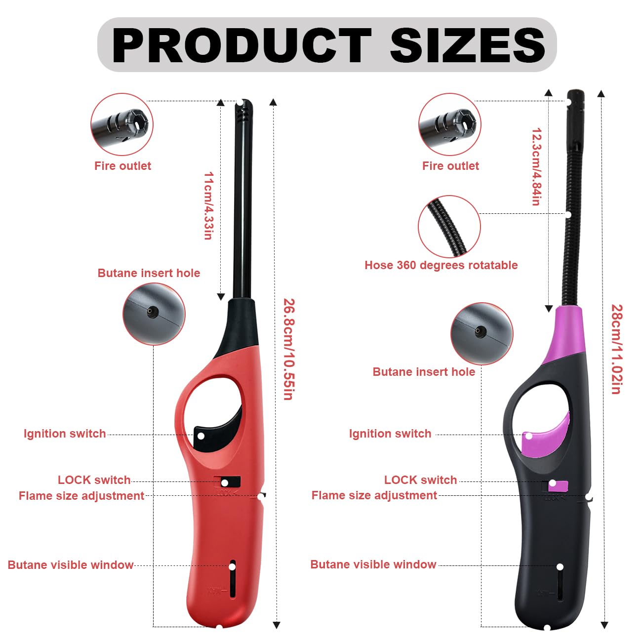 4 Pack Lighter Refillable Butane Lighters, Candle Lighters for Candle Camping Fireplace Party BBQ Grill(No Fuel)