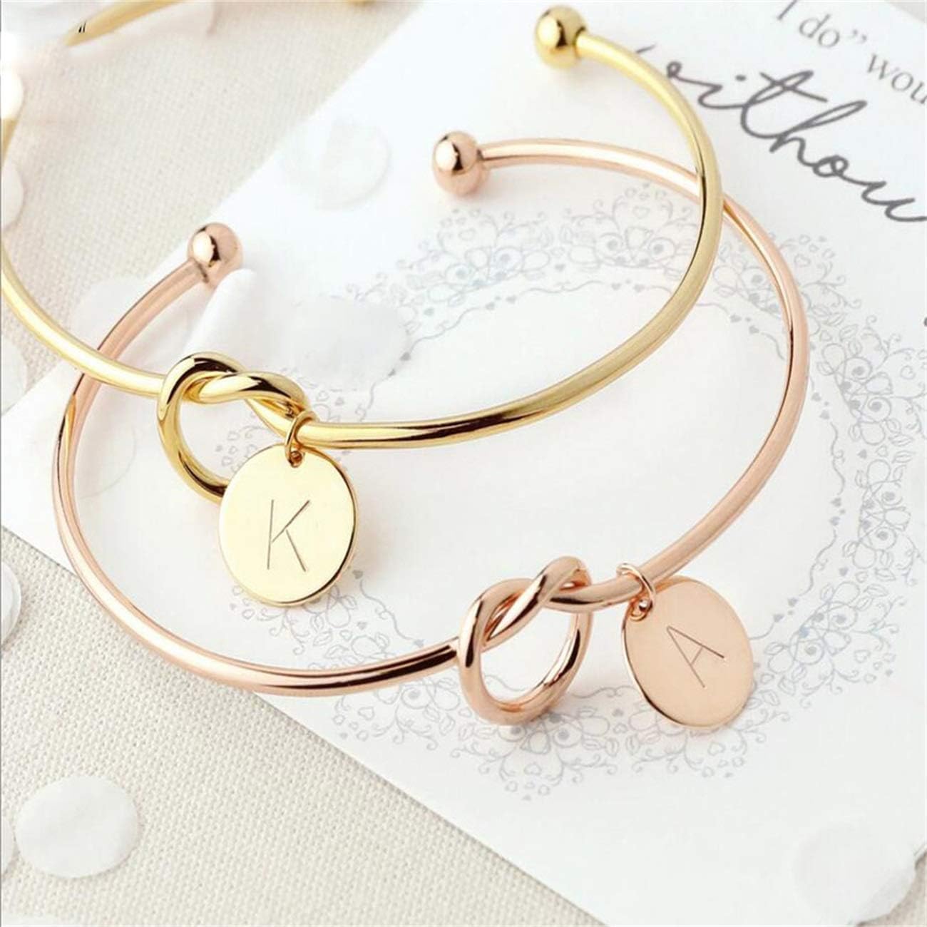 Sunwd Personalized Knot Initial Bracelets Bangles A-Z 26 Letters Initial Charm Bracelet Love Bangles for Women Jewelry Pulseiras